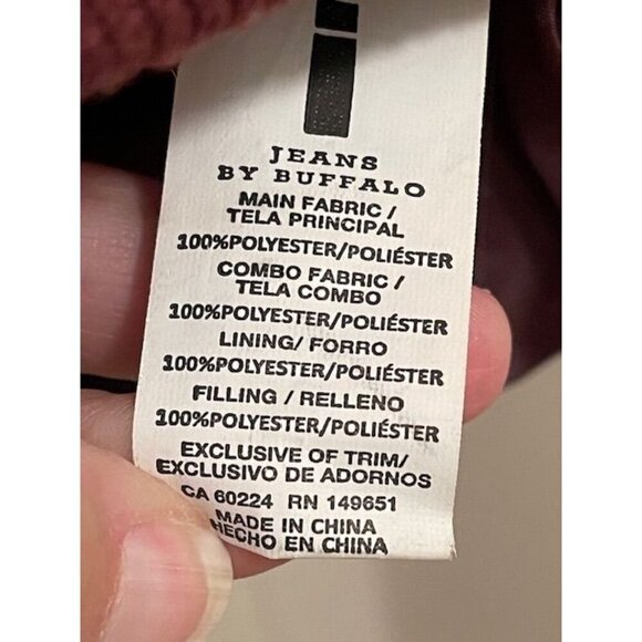 Jeans By Buffalo Men's XL Maroon Puffer Jacket With REMOVABLE Hood & Zipper Pock - Picture 5 of 14